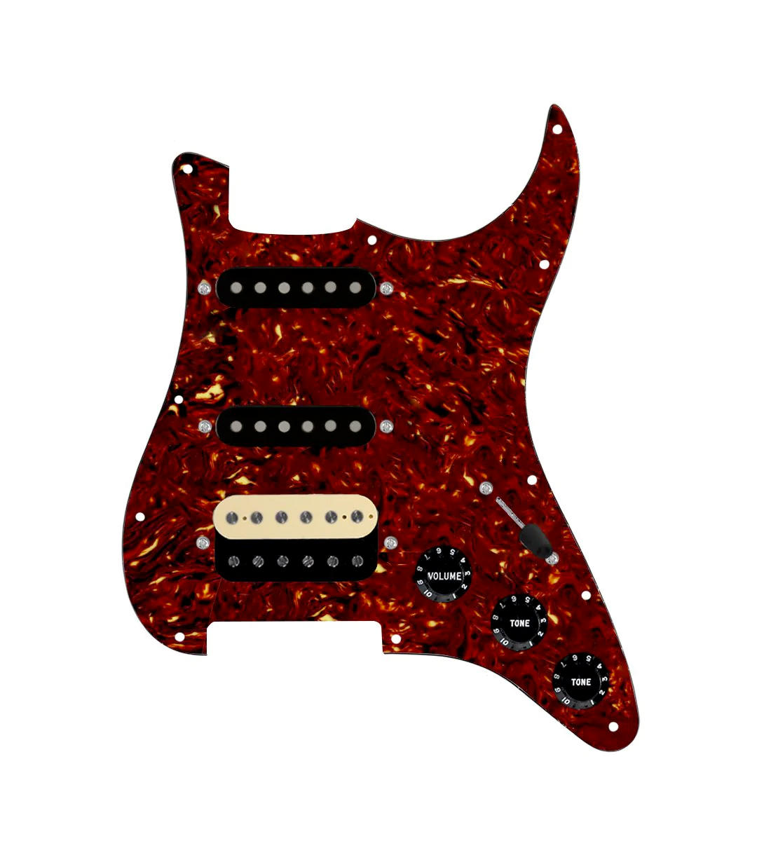 HSS Loaded Pickguard for Stratocasters® - HSS-RGNK-UC-TGWL-B-TPG-BKNB